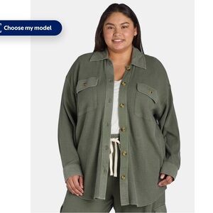 Terra & Sky Women's Plus Size Button Down Waffle Knit Shacket, size 1X (16-18)